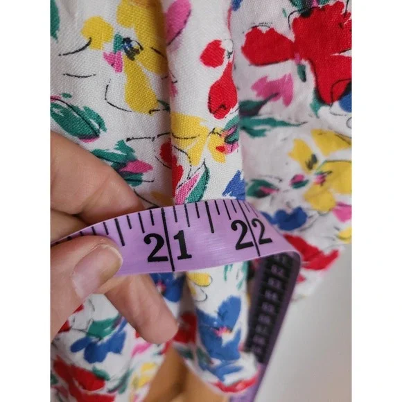 Rixo Floral Linen Blend Sz 14 Puff Sleeve Mini Dress Button Front Feminine Girly - Picture 8 of 10